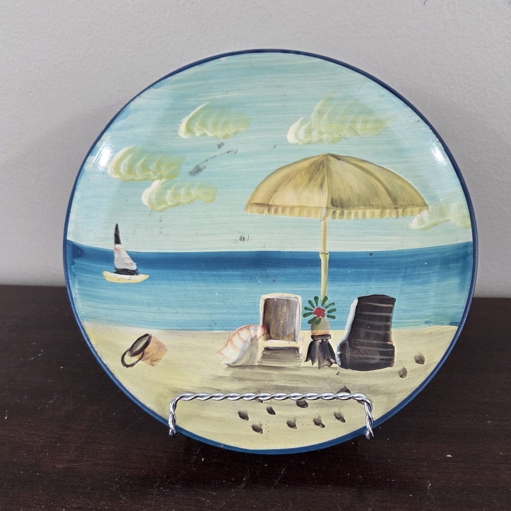 MayRich Company TROPICAL BEACH Sailboat 10.5”HAND PAINTED PLATE Wall Decor